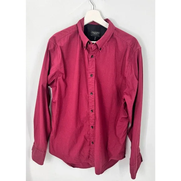 Rag & Bone Fit 2 Tomlin Button Up Casual Shirt Red Burgundy Men's Large